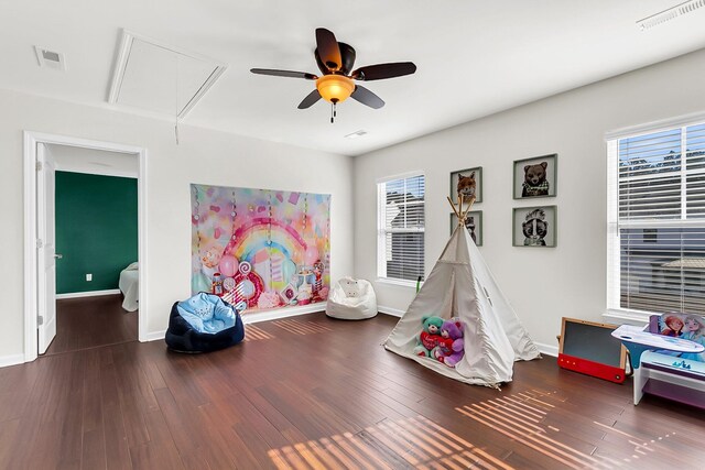 108 Glenspring Dr, Summerville, SC 29486 - playroom featuring attic access, plenty of natural light, a ceiling fan, and baseboards