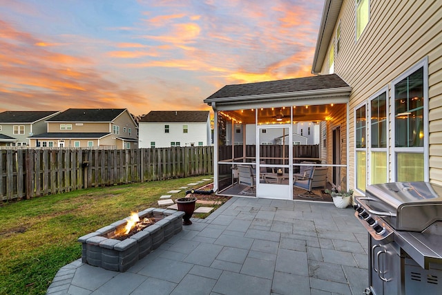 108 Glenspring Dr, Summerville, SC 29486 - view of patio / terrace with an outdoor fire pit, a sunroom, a residential view, and a grill