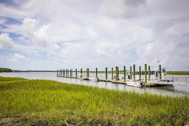 view of dock with a water view