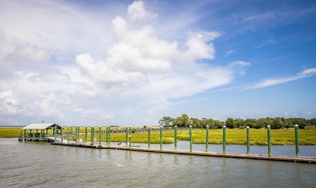 property view of water featuring a boat dock