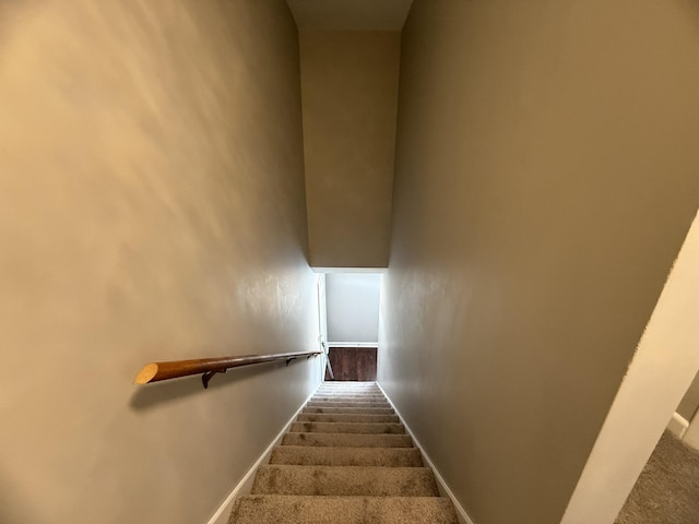 stairs featuring carpet and baseboards