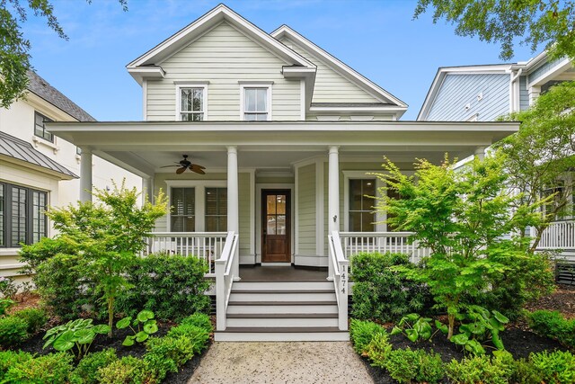 1474 Blue Cascade Dr, Mount Pleasant, SC 29464 - view of front facade featuring a porch and a ceiling fan