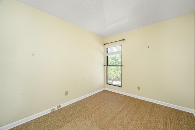 empty room with carpet flooring and a textured ceiling