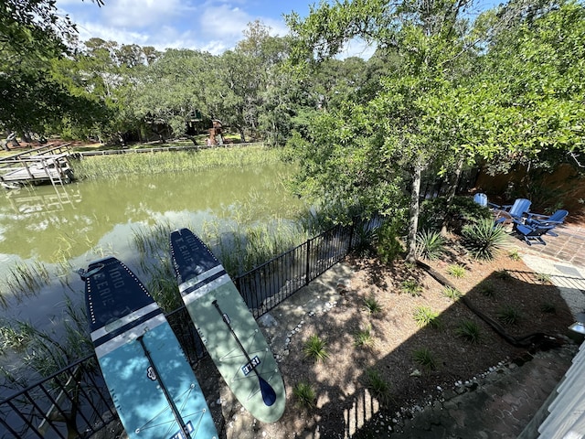 view of dock featuring a water view