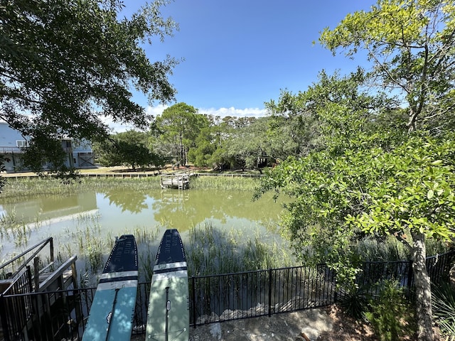 dock area featuring a water view