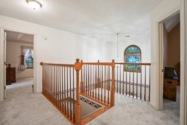 8661 Laurel Grove Ln, North Charleston, SC 29420 - hallway featuring a textured ceiling, carpet, and an upstairs landing