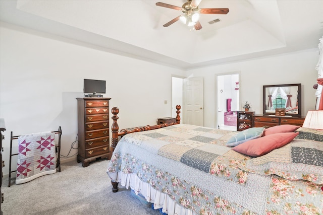 8661 Laurel Grove Ln, North Charleston, SC 29420 - carpeted bedroom with a raised ceiling, a ceiling fan, and visible vents