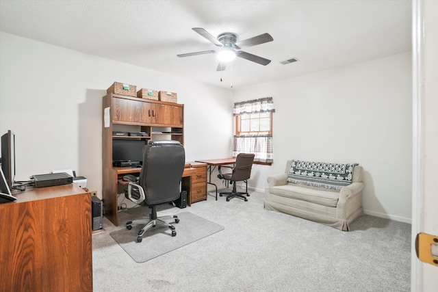 8661 Laurel Grove Ln, North Charleston, SC 29420 - office with visible vents, baseboards, ceiling fan, and light carpet