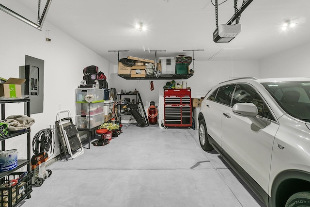 garage with a garage door opener