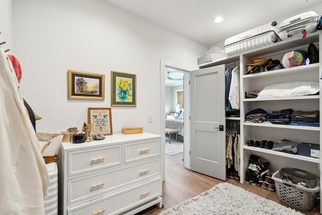 walk in closet featuring light hardwood / wood-style floors