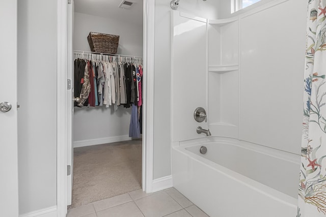 307 Morning Marsh Ln, Charleston, SC 29492 - bathroom with tile patterned flooring, shower / bath combination with curtain, and a walk in closet