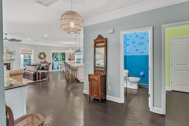 307 Morning Marsh Ln, Charleston, SC 29492 - interior space featuring a chandelier, ornamental molding, dark wood-style flooring, and recessed lighting