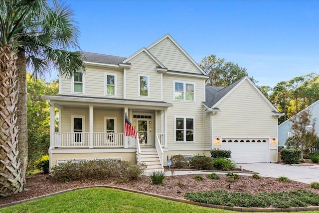 view of front of property with a garage and covered porch