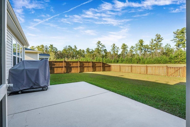 view of patio with grilling area and a fenced backyard