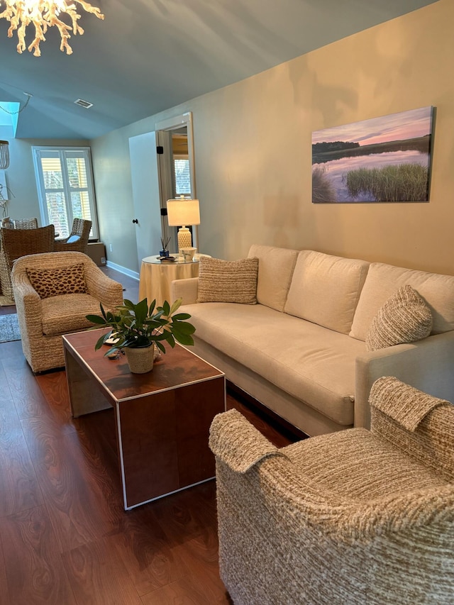 living room with dark wood-type flooring