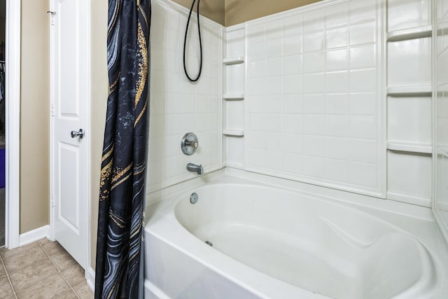 full bath featuring tile patterned flooring and shower / bath combination with curtain