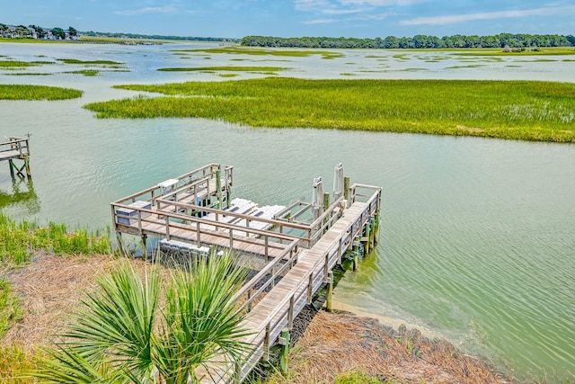 view of dock with a water view