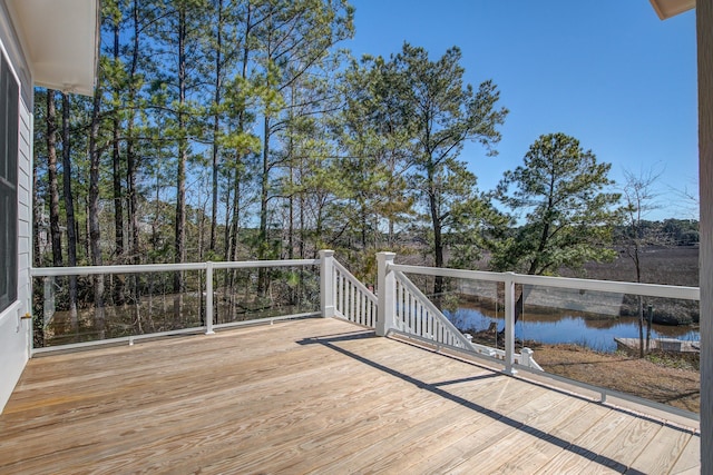 wooden terrace with a water view