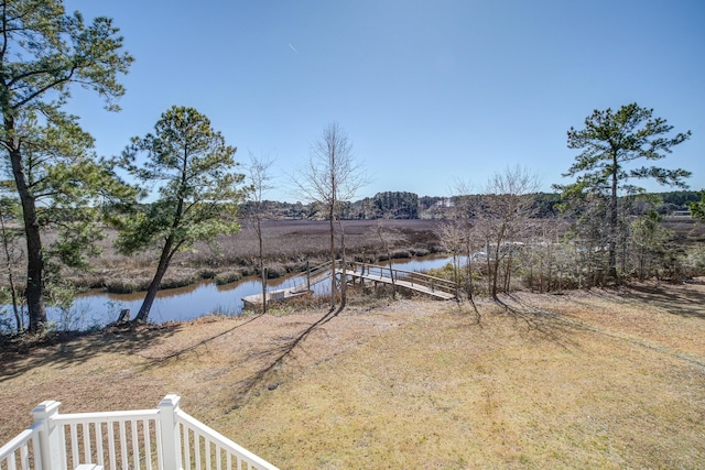 view of yard with a water view