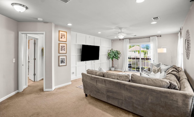 153 Glory Rd, Beaufort, SC 29906 - living room with light carpet, recessed lighting, and a ceiling fan