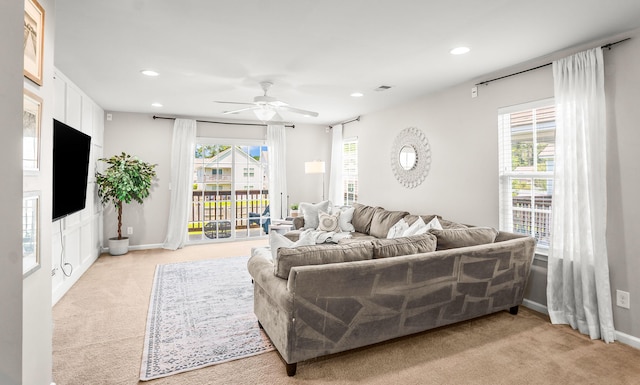153 Glory Rd, Beaufort, SC 29906 - living area with light colored carpet, recessed lighting, and a ceiling fan