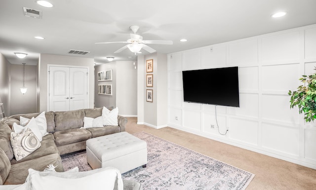 153 Glory Rd, Beaufort, SC 29906 - living area with recessed lighting, a ceiling fan, and light carpet