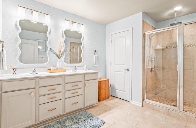 153 Glory Rd, Beaufort, SC 29906 - full bath featuring a shower stall, double vanity, and tile patterned floors