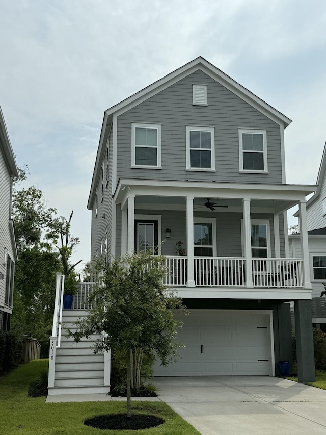 3016 Evening Tide Dr, Hanahan, SC 29410 - view of front facade featuring stairs, driveway, an attached garage, and a porch