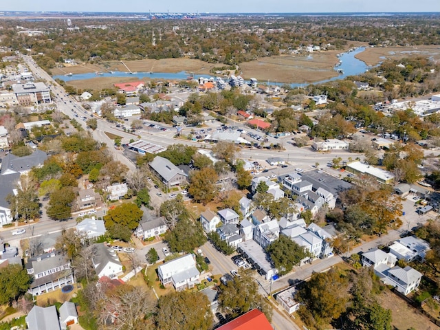 bird's eye view with a residential view and a water view