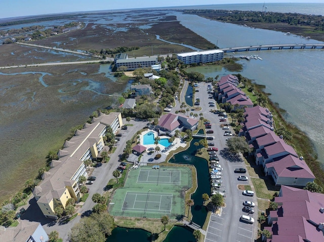 aerial view with a water view