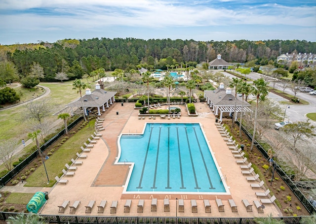 view of swimming pool featuring a patio area