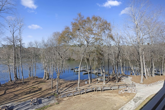 view of dock with a water view