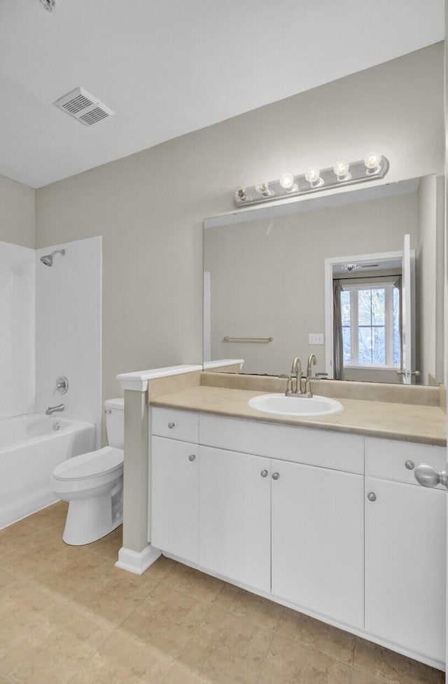 full bathroom with vanity, toilet, and tub / shower combination