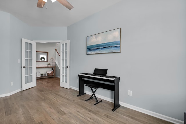 204 Honey Horn Dr, Summerville, SC 29486 - living area with french doors, baseboards, a ceiling fan, and wood finished floors