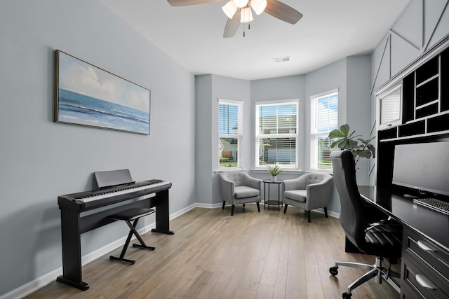 204 Honey Horn Dr, Summerville, SC 29486 - office area featuring visible vents, ceiling fan, wood finished floors, and baseboards