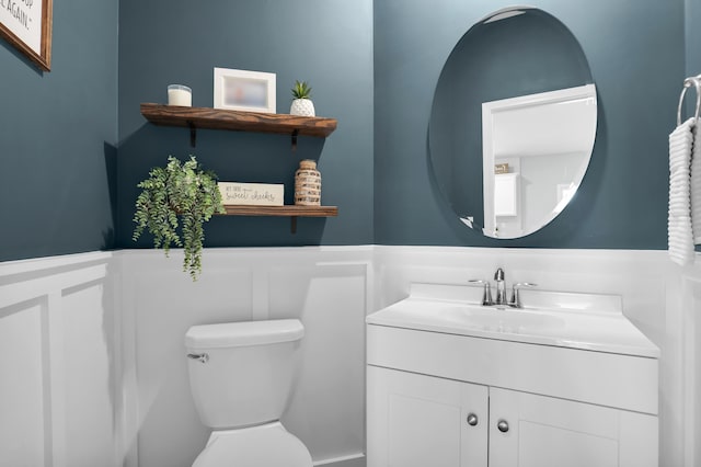 204 Honey Horn Dr, Summerville, SC 29486 - bathroom with toilet, vanity, and a wainscoted wall