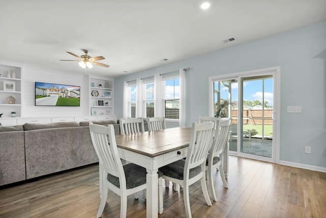 204 Honey Horn Dr, Summerville, SC 29486 - dining room with built in features, baseboards, a ceiling fan, and wood finished floors