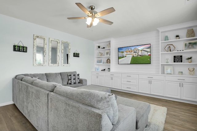 204 Honey Horn Dr, Summerville, SC 29486 - living room with dark wood-type flooring, baseboards, and ceiling fan