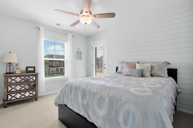 204 Honey Horn Dr, Summerville, SC 29486 - bedroom with access to outside, a ceiling fan, visible vents, light carpet, and baseboards