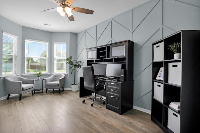204 Honey Horn Dr, Summerville, SC 29486 - office with light wood-style floors, baseboards, and a ceiling fan