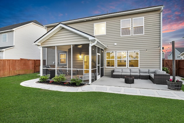 204 Honey Horn Dr, Summerville, SC 29486 - rear view of property featuring a patio area, a fenced backyard, an outdoor hangout area, a yard, and a sunroom