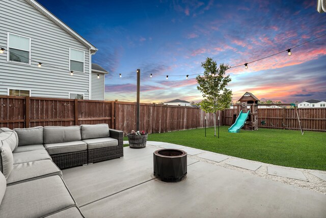 204 Honey Horn Dr, Summerville, SC 29486 - view of patio / terrace with outdoor lounge area, a fenced backyard, and a playground