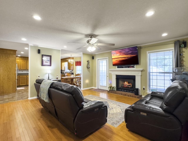 5505 Indigo Makers Trce, Charleston, SC 29418 - living area featuring a ceiling fan, recessed lighting, light wood finished floors, and a fireplace