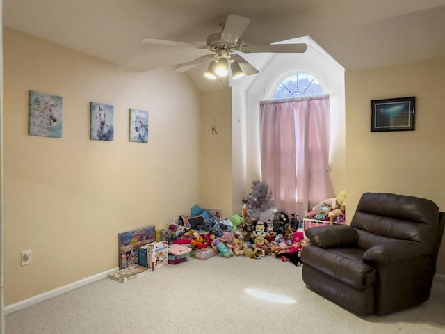 5505 Indigo Makers Trce, Charleston, SC 29418 - playroom featuring ceiling fan, carpet, and lofted ceiling