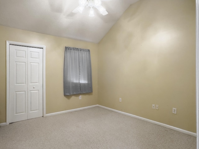 5505 Indigo Makers Trce, Charleston, SC 29418 - unfurnished bedroom with ceiling fan, carpet floors, baseboards, a closet, and lofted ceiling