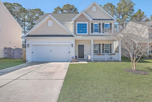 view of front of home featuring covered porch and a front yard