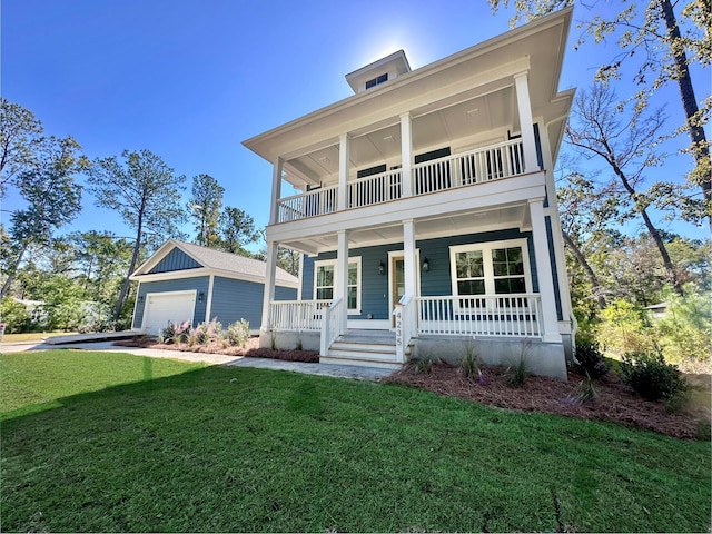 view of front of house featuring a porch and a front yard