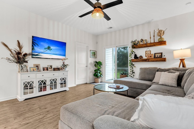 9712 Fanning Basket Ln, Ladson, SC 29456 - living room with light wood finished floors, baseboards, and ceiling fan