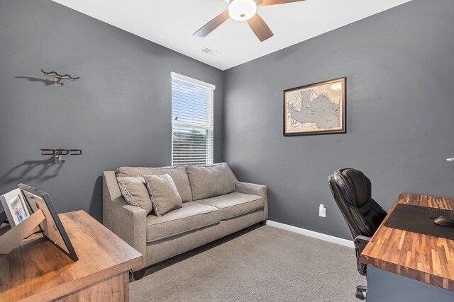 9712 Fanning Basket Ln, Ladson, SC 29456 - carpeted home office featuring a ceiling fan and baseboards