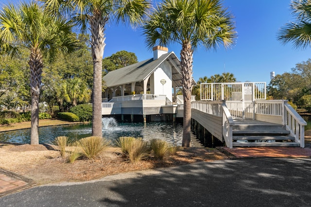 exterior space featuring a water view